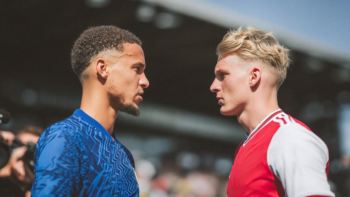 Två fotbollsspelare står mitt emot varandra inför ett toppmöte.